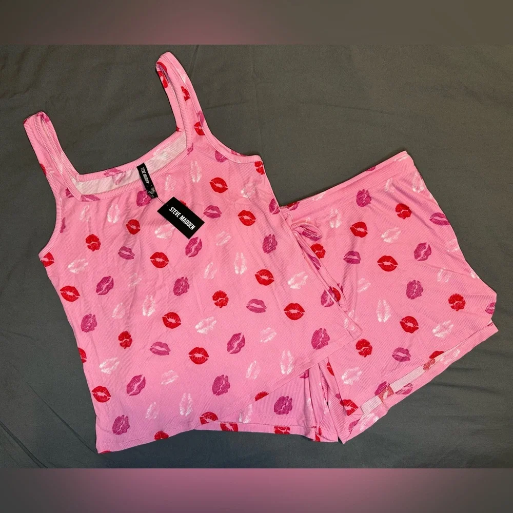 Steve Madden Pink Lips Cami Tank & Shorts Pajama Lounge Set